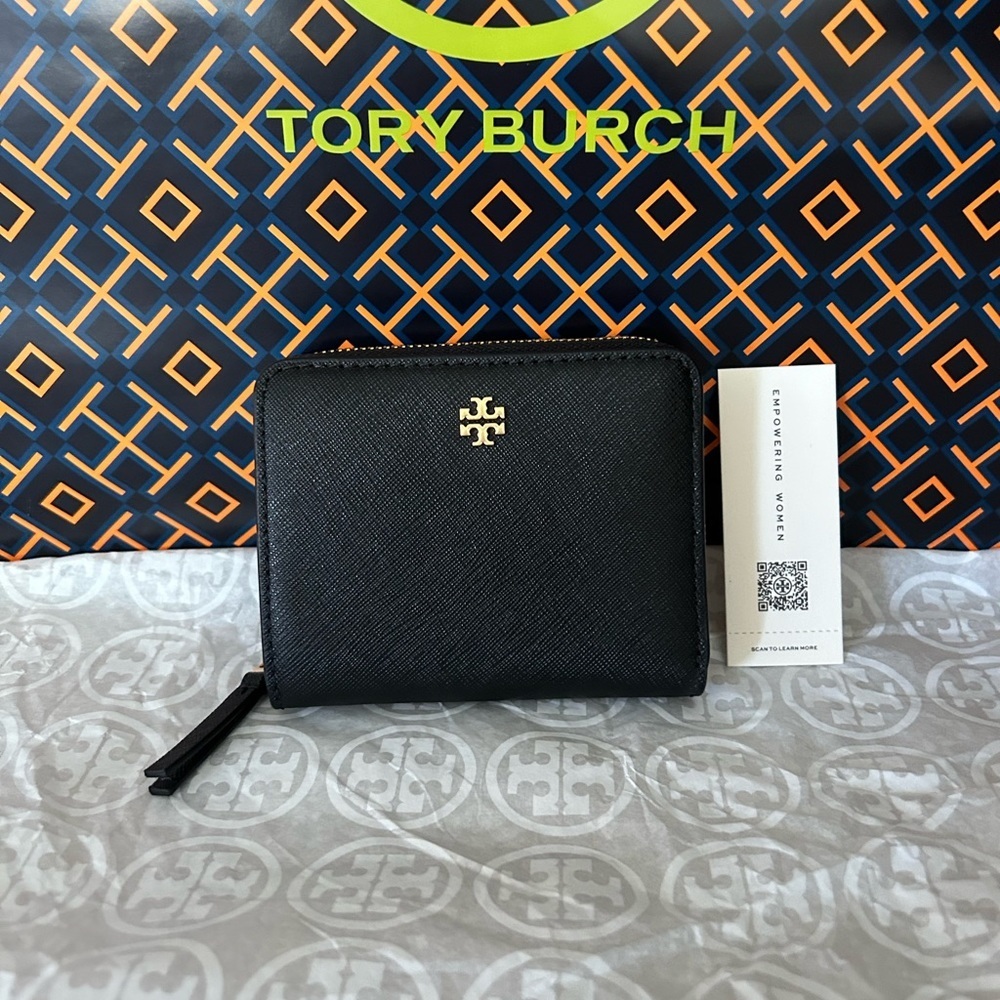 Tory Burch Emerson Mini Wallet Black Gold